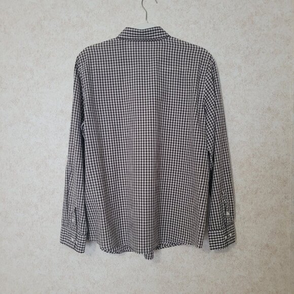 Brown White Gingham Plaid Blouse Liz & Co. Womens Long Sleeve Size XL - Picture 6 of 15